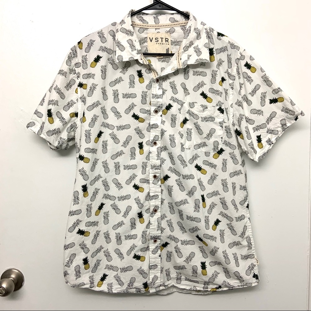 VSTR Premium White Pineapple Button Up Shirt L